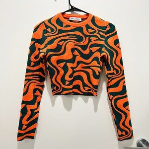 Zara JACQUARD KNIT TOP BRIGHT ORANGE Sz. S